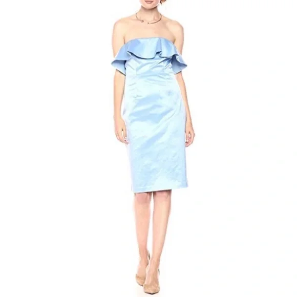 Blue Strapless Sateen Cocktail Sheath Dress, Size Small - Picture 2 of 4